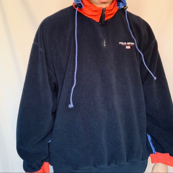 🏆Vintage Polo Sport Zip Away Hood 1/4 Zip Fleece - Picture 3 of 6